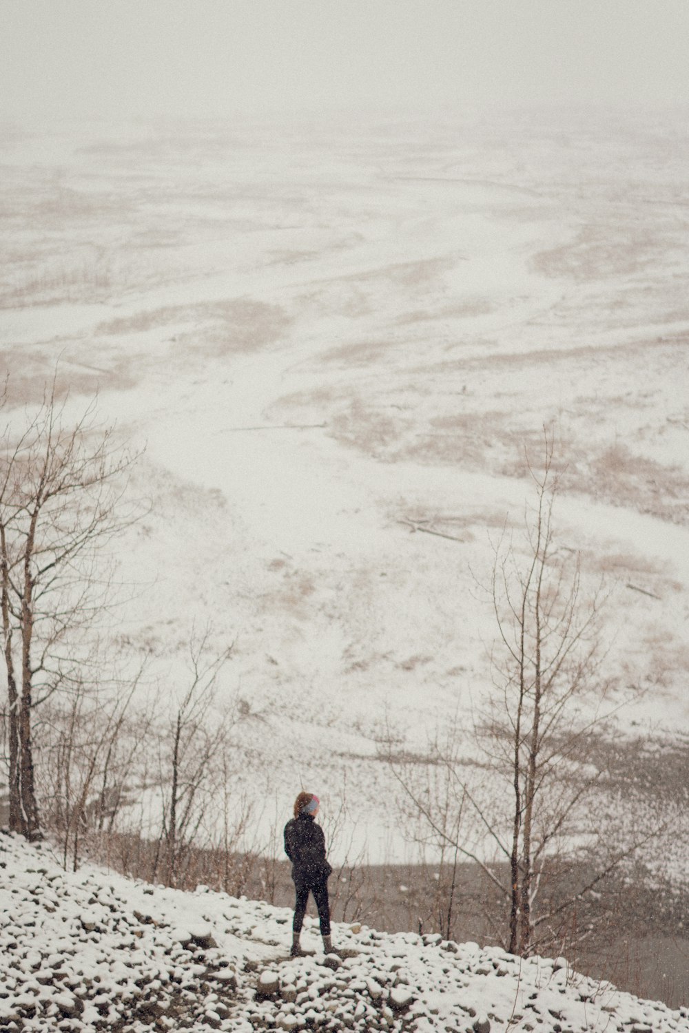 person standing in snow covered ground