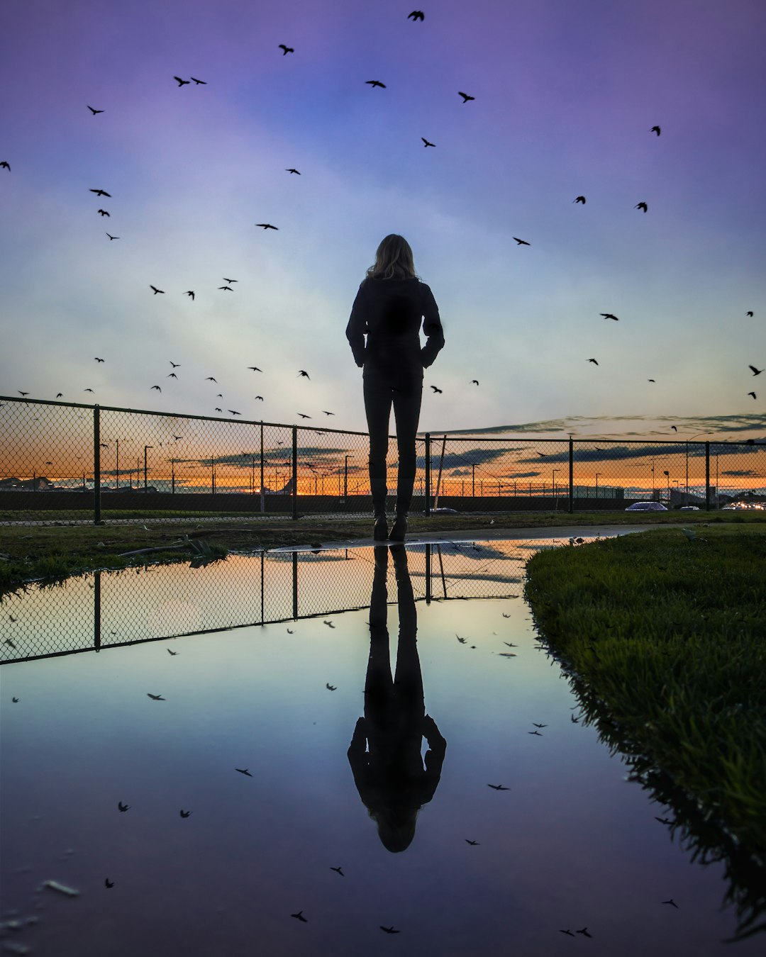 woman standing at the field near fence during golden hour