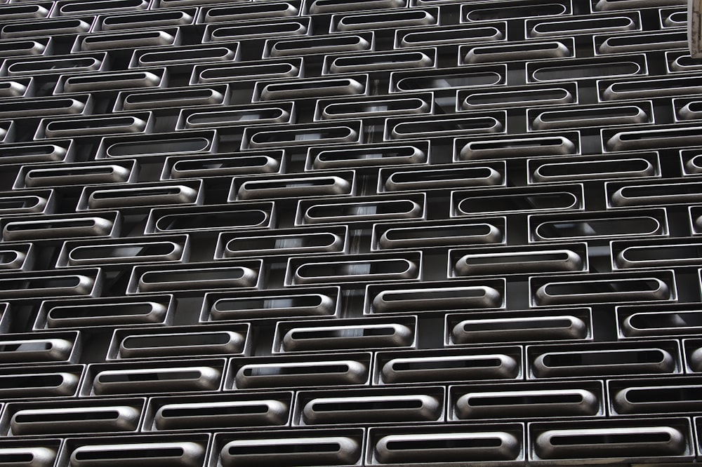 a close up of a building made of metal bars