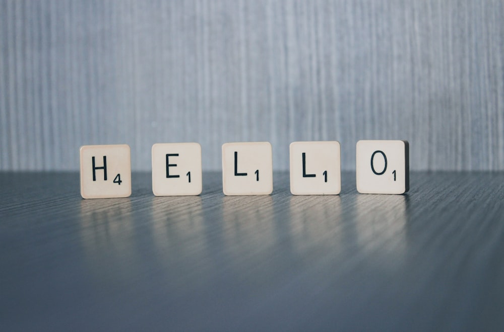 Hello printed wooden blocks on surface