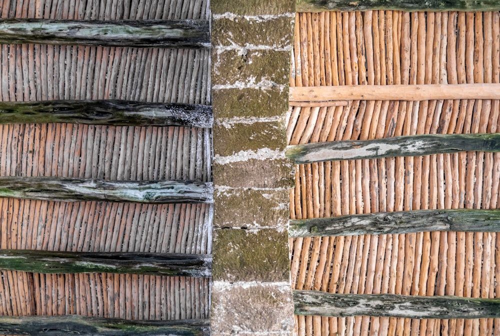 a close up of a wall made of bamboo