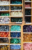assorted-color gemstone lot on rack