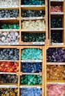 assorted-color gemstone lot on rack