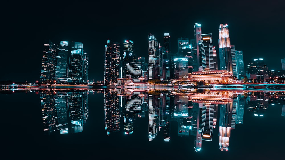 lighted buildings during night time