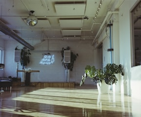 A vibrant workspace filled with creative tools and musical instruments.