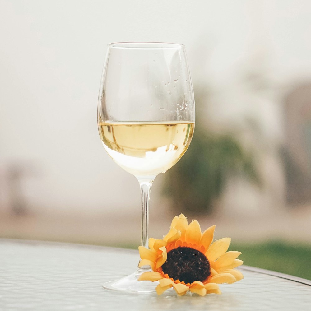 Weinglas und Sonnenblume