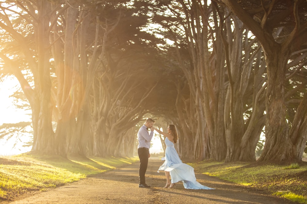 man and woman on road