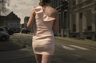 women's pink one-shoulder dress