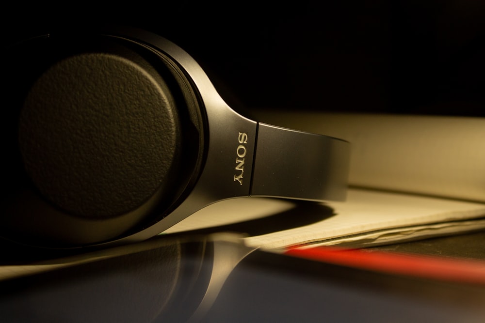 silver Sony wireless headphones