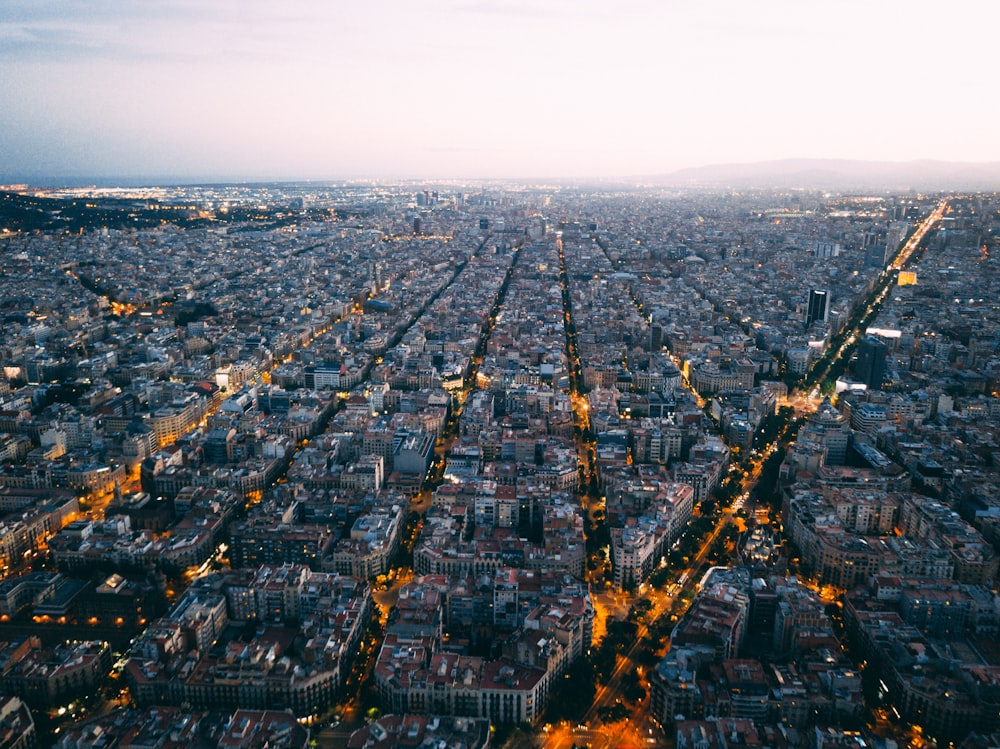 city with high-rise buildings at golden hour