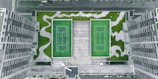 Aerial perspective of multiple terraces in Chennai fitted with protective sports nets