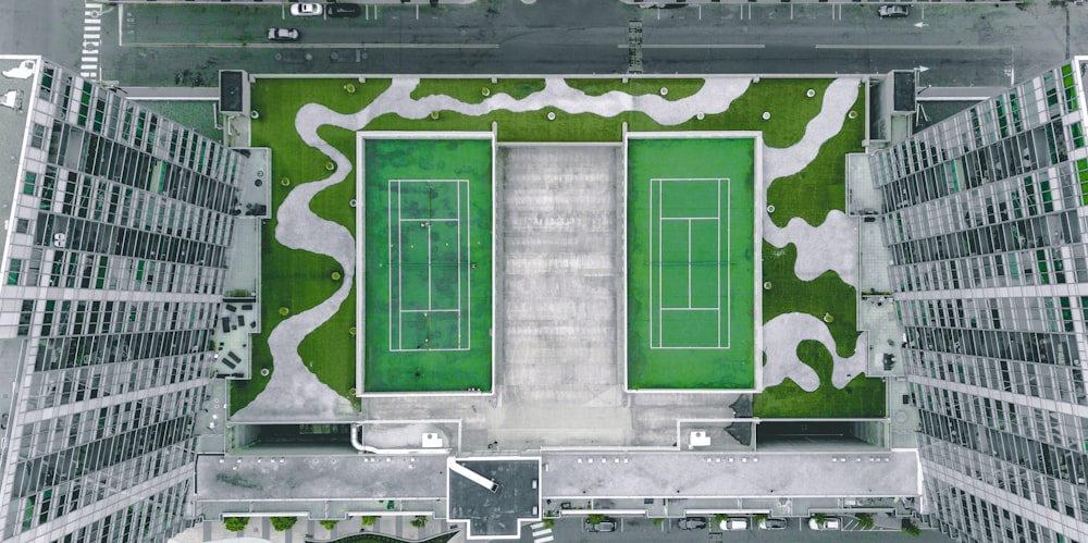 aerial view of tennis field