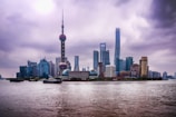 An overview of a city skyline with technology elements.