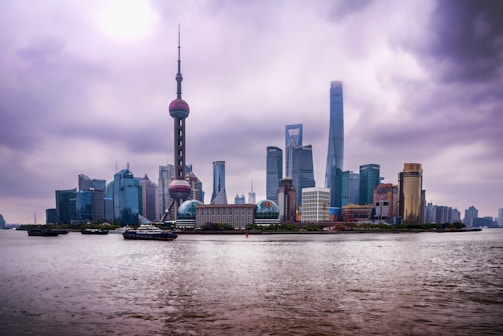 An overview of a city skyline with technology elements.