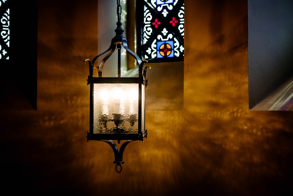 black metal framed glass ceiling light