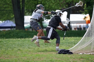 An action-packed moment of Josh Helton defending against an opponent.