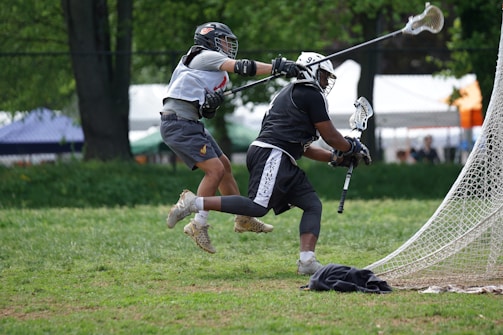 An action-packed moment of Josh Helton defending against an opponent.