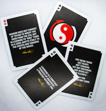 Illustration of four colorful cards representing study, work, habits, and philosophy.