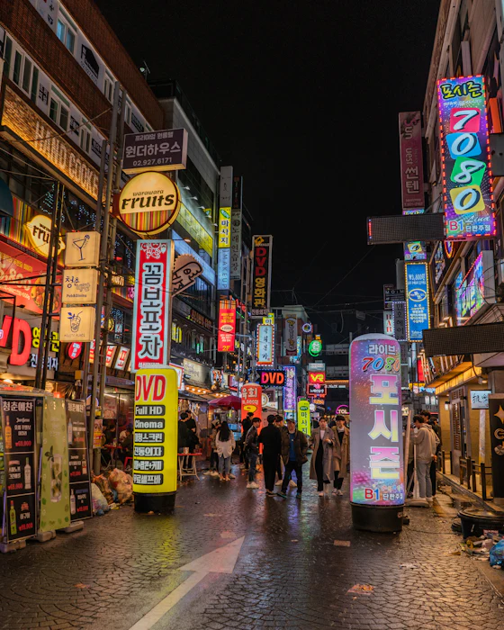 Korean-only shop signs on a street