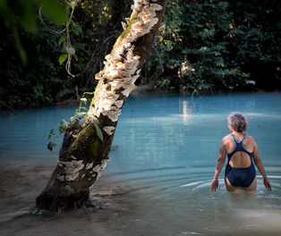 woman wearing bikini near tree