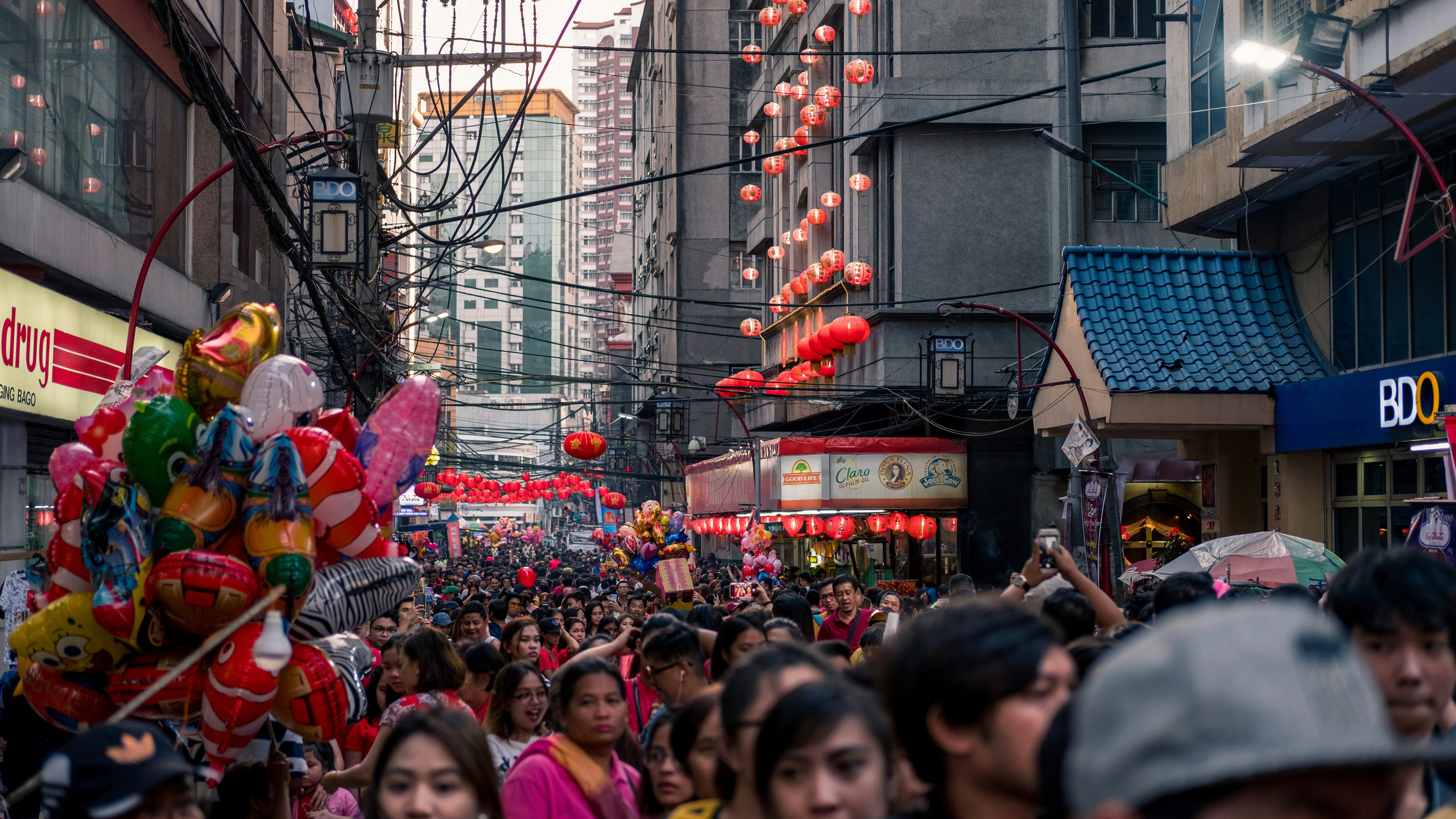 people in crowded city street chinese new year zoom background