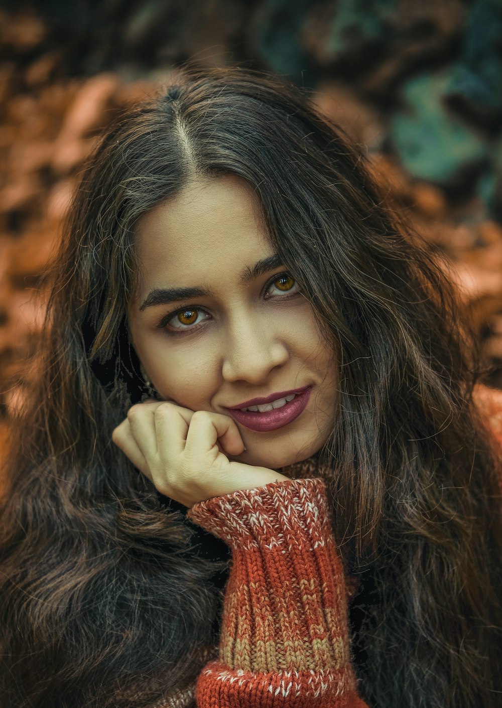 woman wearing red sweater