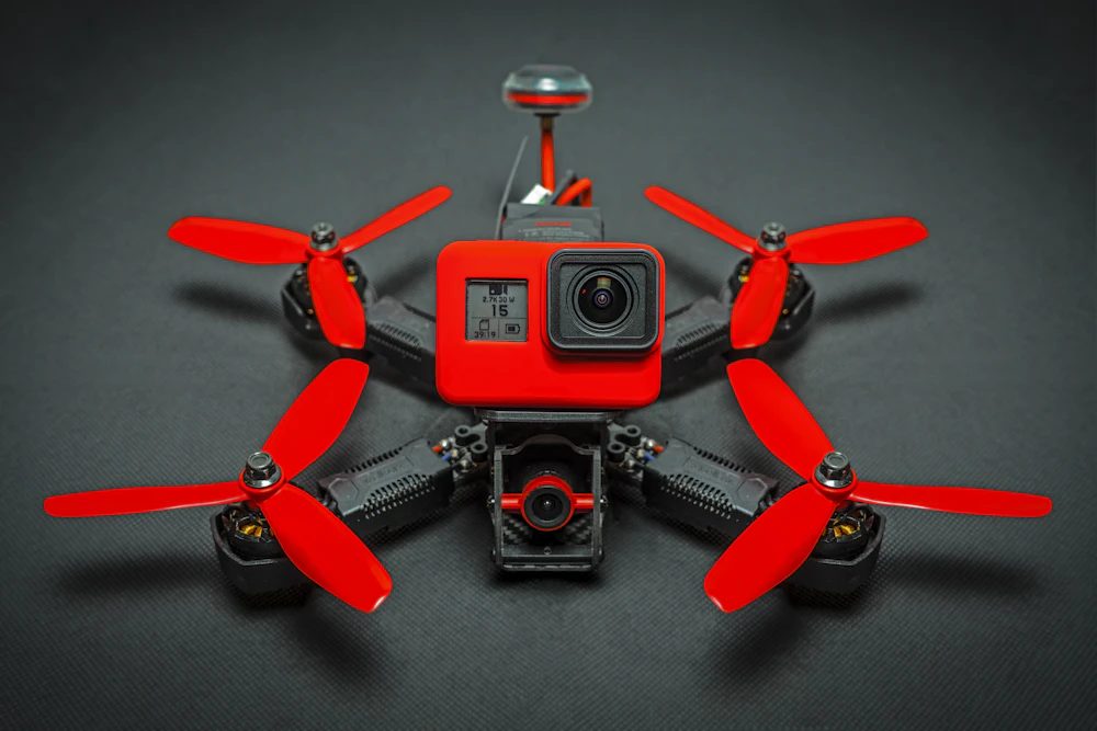 Black and red FPV racing drone quadcopter