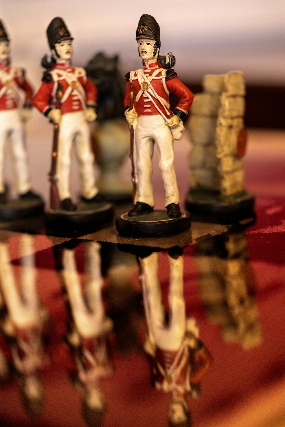 red and white soldier ceramic figurines