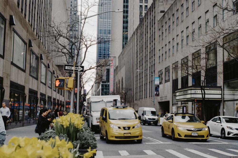 yellow taxi cabs on road near street