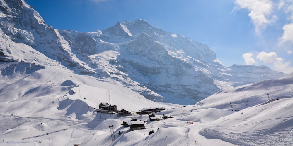 houses on snow mountain