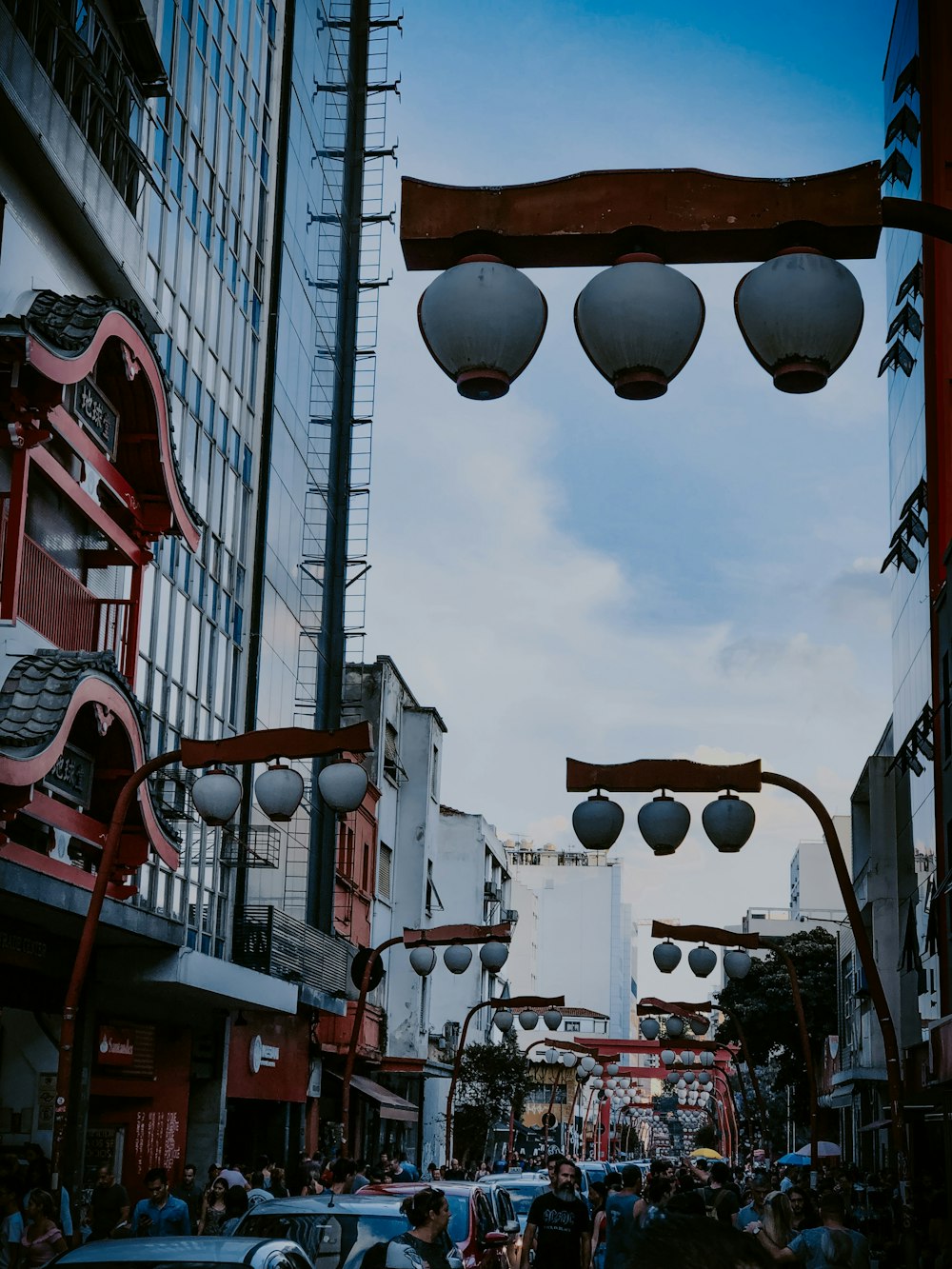 people in busy city street