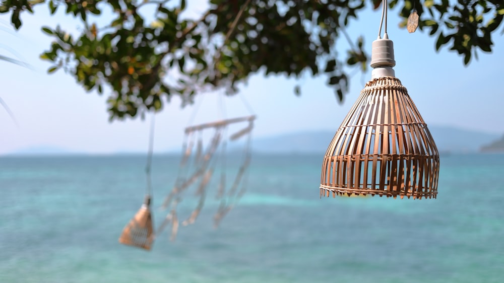 brown wooden pendant lamp