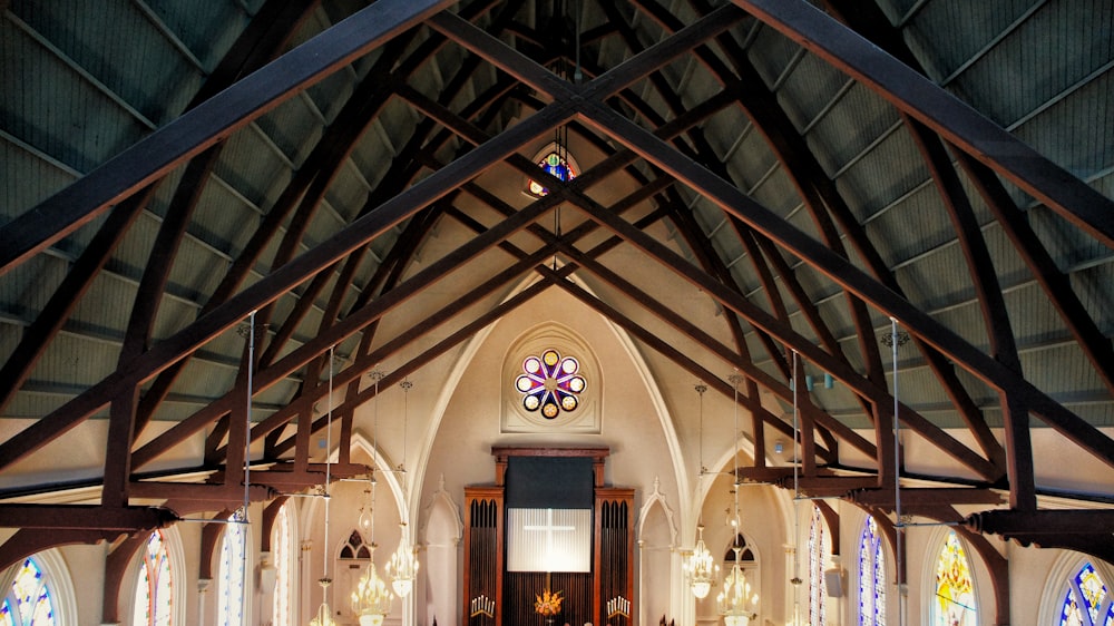 interior of a white and brown church