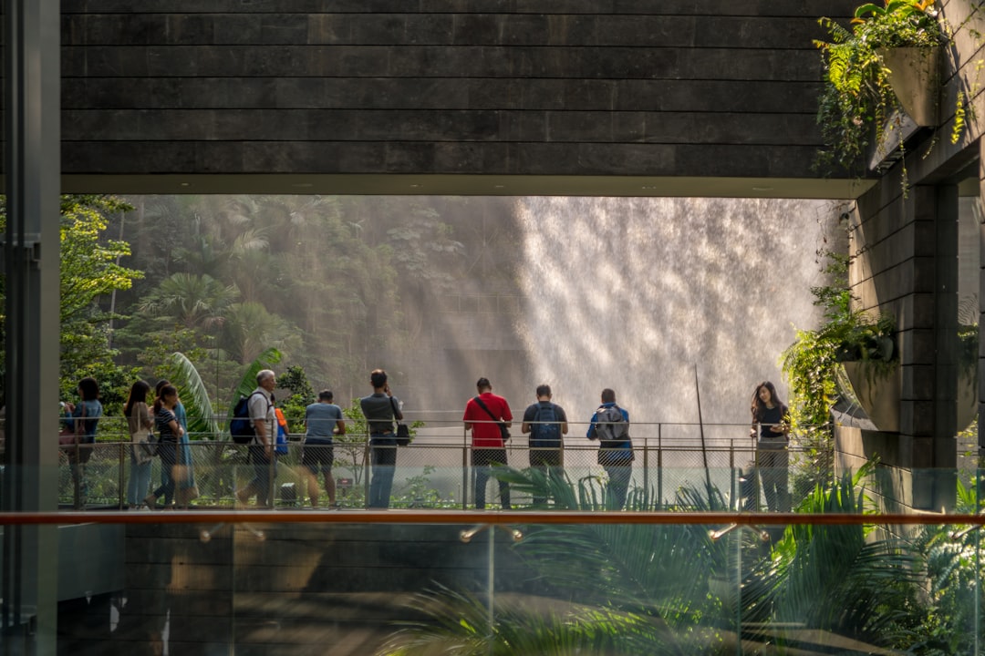 group of people on a bridge