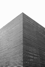 A sleek black and white architectural sketch of a modern building facade.