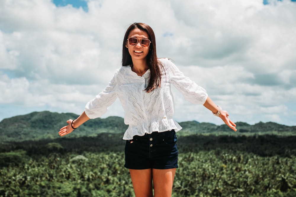 woman in white shirt