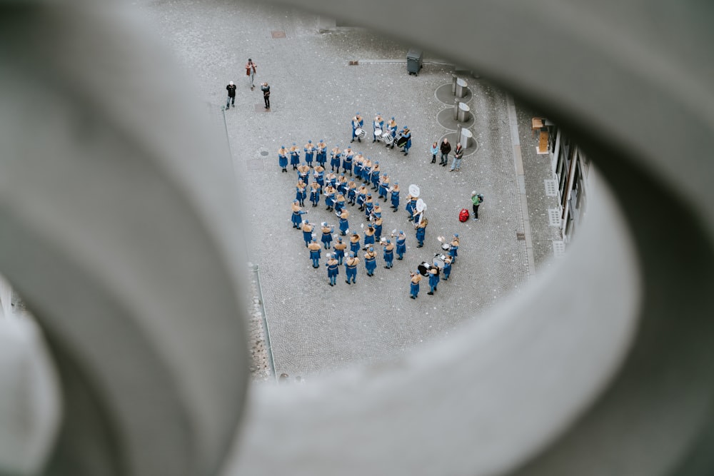 a group of people standing in a circle