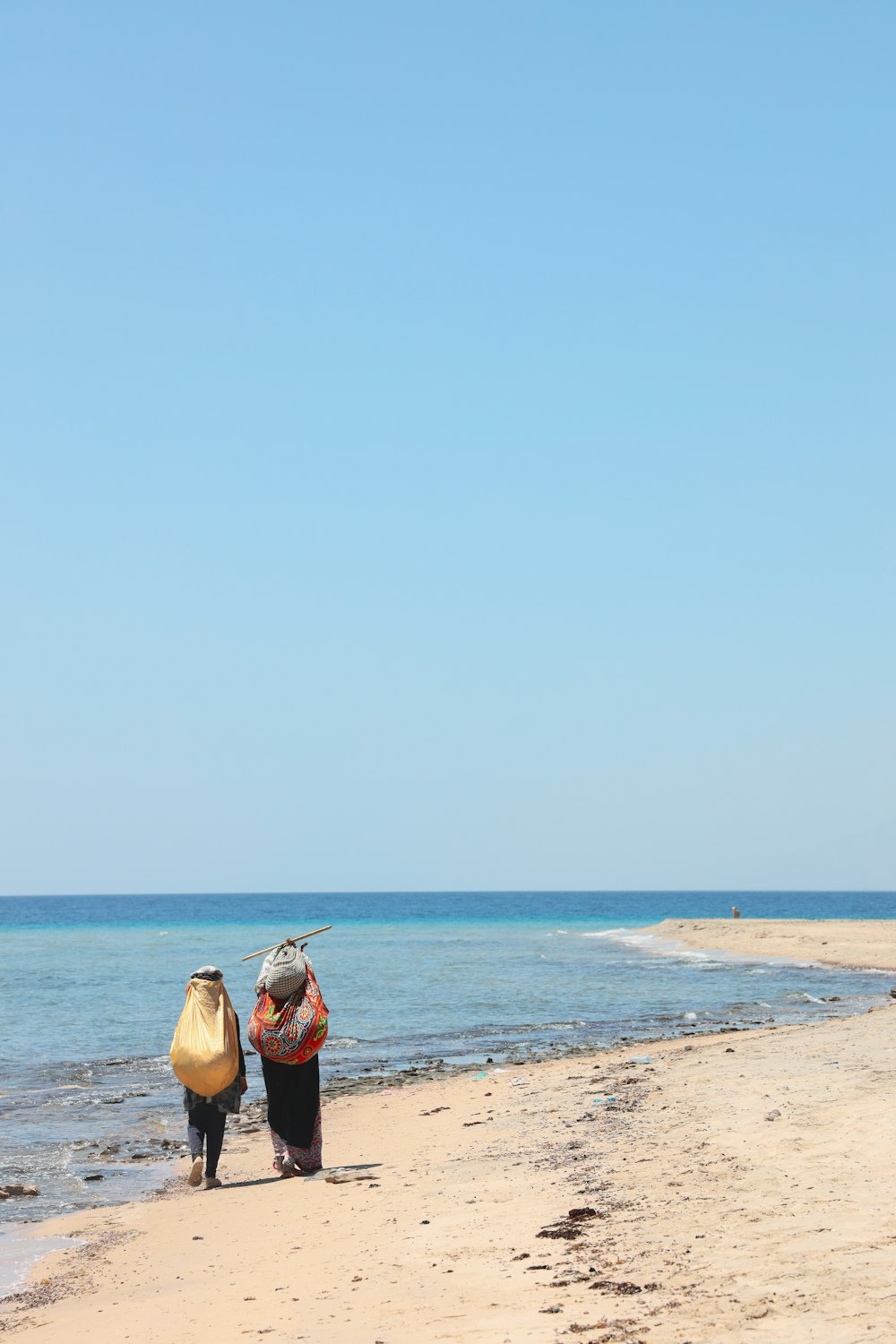 two person standing near the seashore
