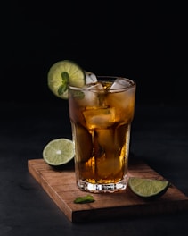 clear drinking glass with tea