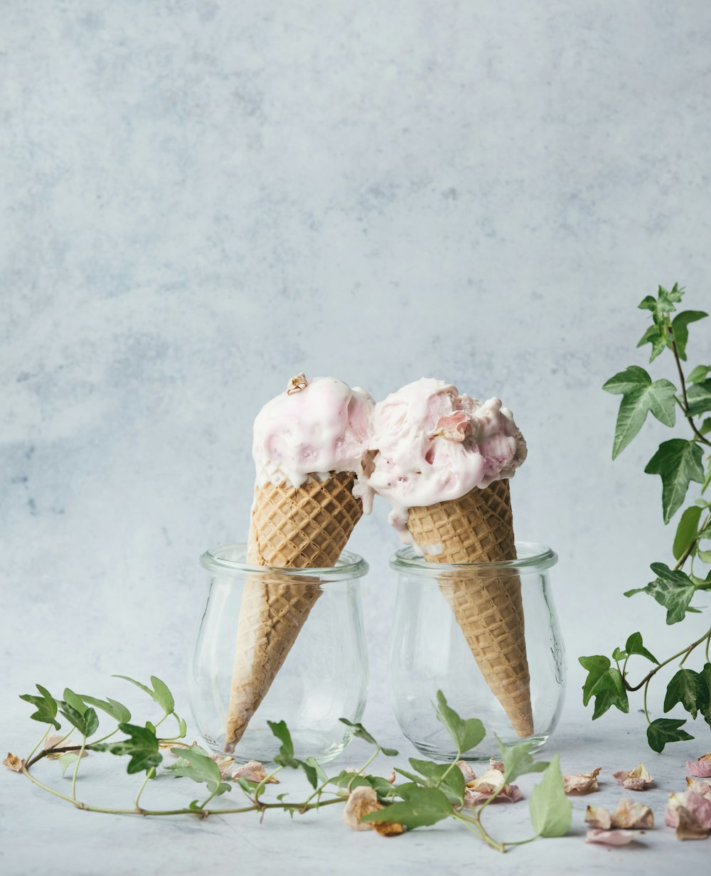 two ice cream on glasses