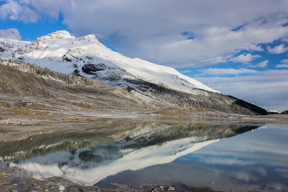 snow mountain near shore