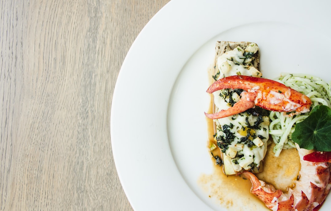 shrimp dish on white ceramic plate,