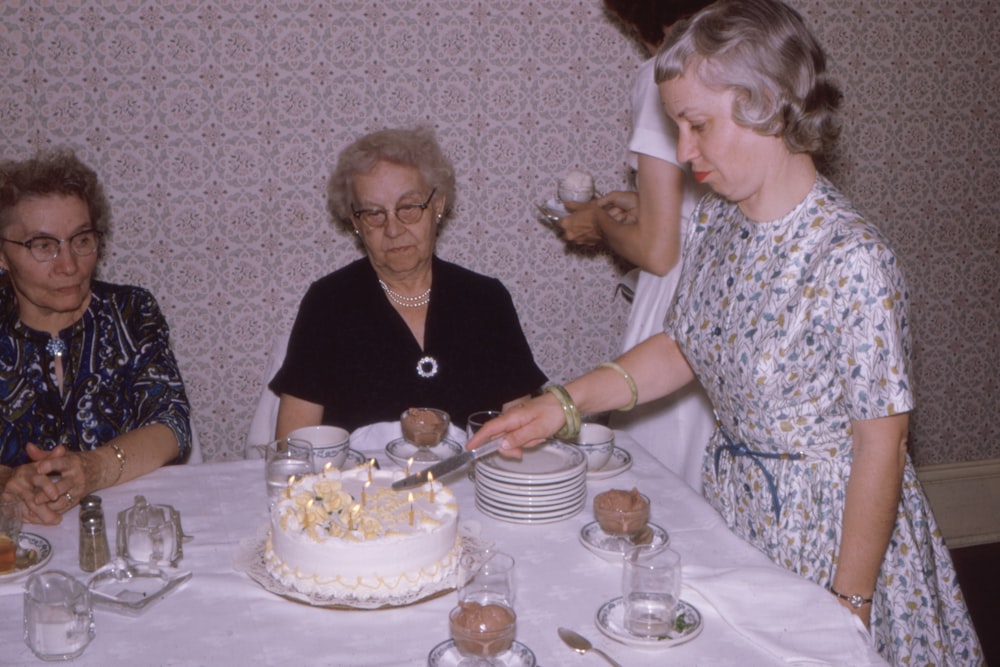 women near table