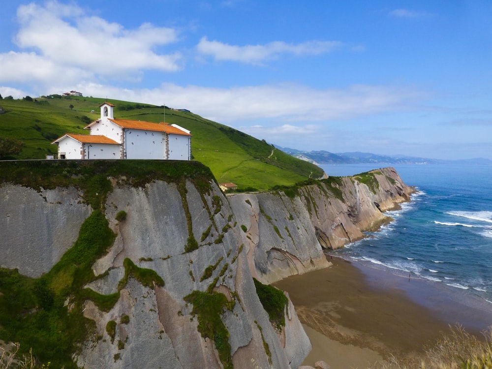 white building near shore