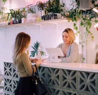 woman facing on white counter