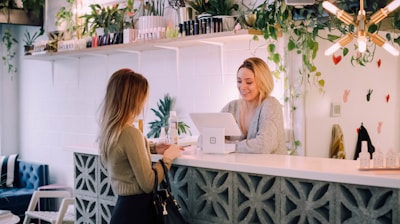 woman facing on white counter