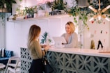 woman facing on white counter