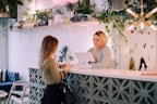 woman facing on white counter