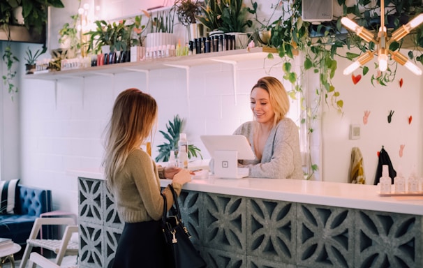 woman facing on white counter