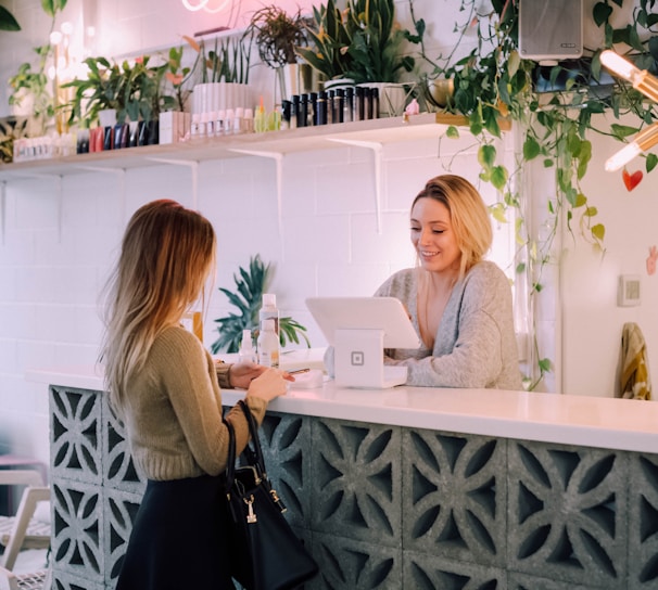 woman facing on white counter